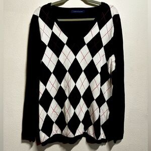 Tommy Hilfiger Argyle Grandpa cotton Sweater Navy Blue with checkered pa…